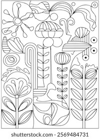 Black and white flower pattern for adult coloring book. Doodle floral drawing. Art therapy coloring page. For adults and kids
