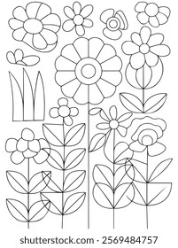 Black and white flower pattern for adult coloring book. Doodle floral drawing. Art therapy coloring page. For adults and kids
