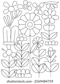 Black and white flower pattern for adult coloring book. Doodle floral drawing. Art therapy coloring page. For adults and kids
