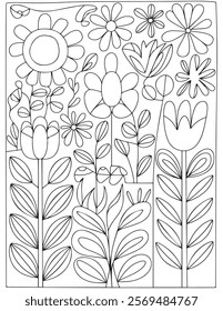 Black and white flower pattern for adult coloring book. Doodle floral drawing. Art therapy coloring page. For adults and kids
