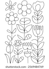 Black and white flower pattern for adult coloring book. Doodle floral drawing. Art therapy coloring page. For adults and kids
