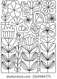 Black and white flower pattern for adult coloring book. Doodle floral drawing. Art therapy coloring page. For adults and kids
