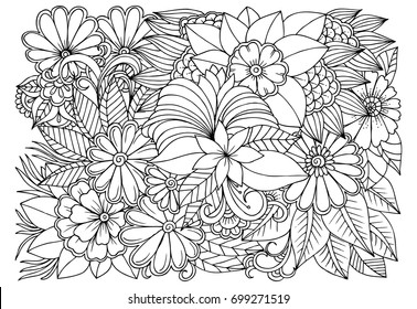 Flower Pattern Vector Doodle Flowers Black Stock Vector (Royalty Free ...