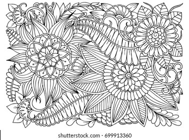 Black White Flower Pattern Adult Coloring Stock Vector (Royalty Free ...