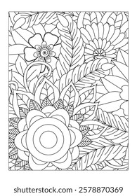 Black and white flower pattern for coloring. Doodle floral drawing. For adult and kids. Doodle floral drawing. Art therapy coloring page.