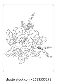Black and white flower pattern for coloring. Doodle floral drawing. For adult and kids. Doodle floral drawing. Art therapy coloring page. Simple coloring flower page.