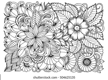 Flower Pattern Vector Doodle Flowers Black Stock Vector (Royalty Free ...