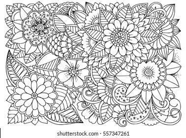 Black White Flower Pattern Coloring Doodle Stock Vector (Royalty Free ...