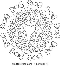 Black and white flower pattern. Doodle floral frame with place for text, greeting card, coloring book or background decorative. Relaxation for adults and kids. Vector Illustration.