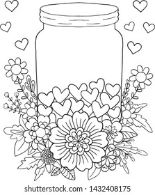 Black and white flower pattern. Doodle floral frame with place for text, greeting card, coloring book or background decorative. Relaxation for adults and kids. Vector Illustration.