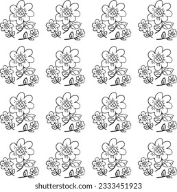 Black and white flower pattern on white background