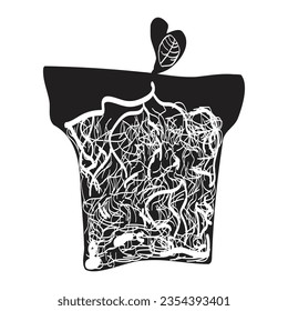 Black and white flower pot, vector