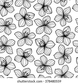 Black and white flower retro style seamless pattern