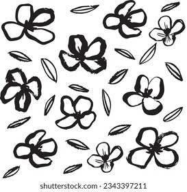 black and white flower sketch pattern vector design