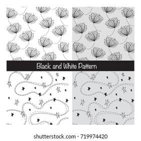black and white flower stars pattern