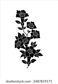 A black and white flower stencil vector design. The flowers are arranged in a way that they look like they are growing out of a stem.