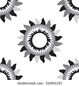Black and white  flower sun seamless pattern