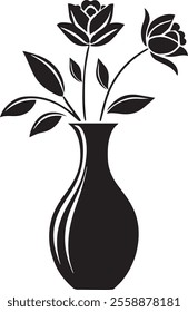 Black and white flower vase silhouette vector illustration.