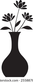 Black and white flower vase silhouette vector illustration.