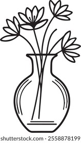 Black and white flower vase silhouette vector illustration.