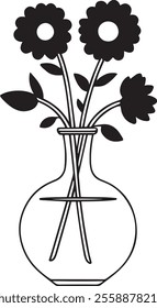 Black and white flower vase silhouette vector illustration.