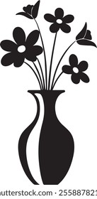 Black and white flower vase silhouette vector illustration.