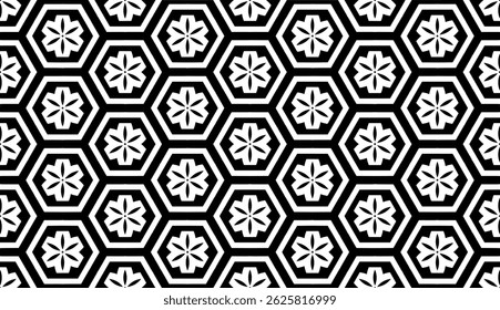 Patrón sin fisuras de Vector de flores en blanco y negro con Formas geométricas.