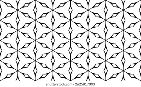 Black and White Flower Vector Seamless Pattern with Geometric Shapes.