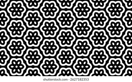 Vetor de flor preto e branco Padrão sem emenda com formas geométricas.