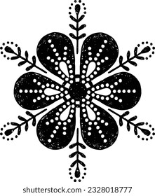 Black and white flower.Norwegian folk art embroidery season snowflake element