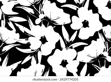 Black and white flowers background. vector seamless pattern. Vector modern art illustration for printing on wallpaper, fabric, cover, template.