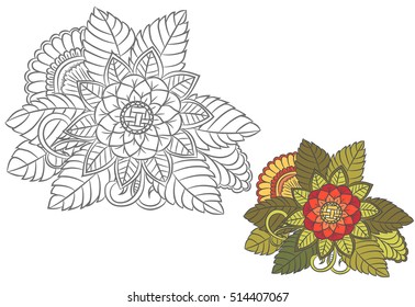 Black and white flowers as design element. Can use for coloring book and print