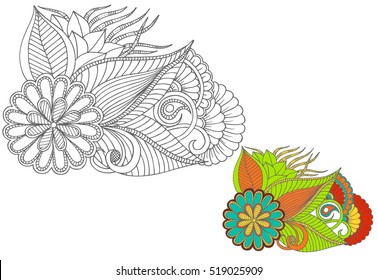 Black and white flowers as design element, can use for coloring book and print
