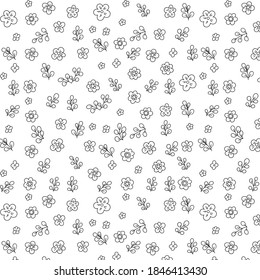 Patrón de flores y hojas en blanco y negro