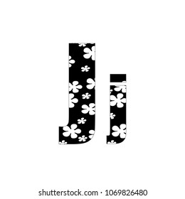 Black and white flowers letter J logo design template. Stylish vector icon