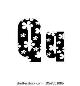Black and white flowers letter Q logo design template. Stylish vector icon