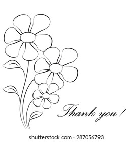 Black and White Flowers on White Background, Flower Card, Thank You Card
