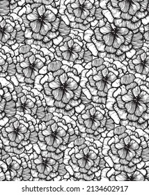black and white flowers pattern , hand drawing style vector 