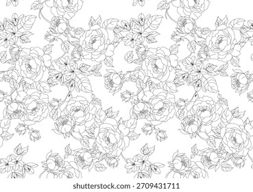 Black and white flowers pattern. Seamless line flower pattern.