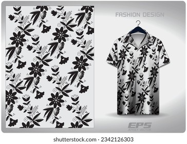 black and white flowers patterned Hawaiian shirt vector background image For making backgrounds for aloha shirt wallpaper or various backdrops.