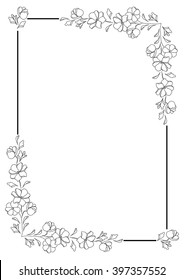 Black and white flowers rectangular motif, photo frame.