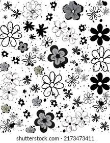 Schwarz-Weiß-Blumen nahtloses Muster. Abstraktes Blumenmuster.