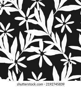 Patrón transparente de flores negras y blancas