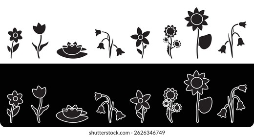 Schwarz-weißes Blumenset