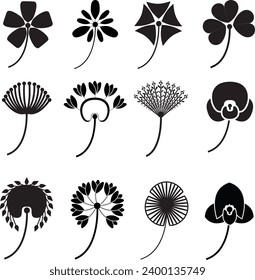 diseño gráfico de ilustraciones vectoriales de flores negras y blancas