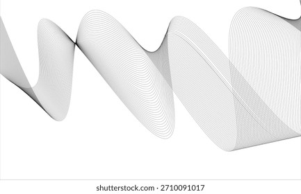 Fondo de Vector de onda abstracta fluida en blanco y negro, con un patrón dinámico de líneas gruesas y continuas con una ilusión de movimiento fluido y frecuencia digital.