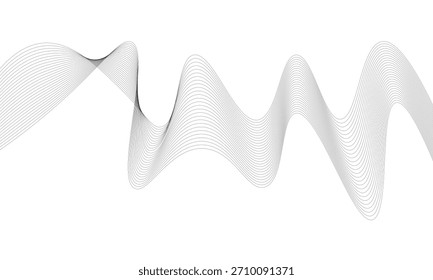 Schwarz-weiß fließende abstrakte Welle, Vektorhintergrund, mit einem dynamischen Muster von dünnen, kontinuierlichen Linie Kunst mit einer Illusion von Fluid-Bewegung und digitale Frequenz.