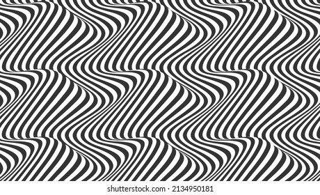 Black and white flowing stripes. Abstract pattern. Halftone effect. Background with wavy lines. Vector illustration.