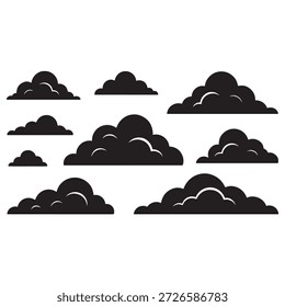 Conjunto de Vector de silueta de nubes mullidas en blanco y negro Iconos de Clima Colección