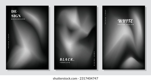 Black and white fluid gradient mesh vertical background template copy space set. Grey colour gradation backdrop design for poster, banner, leaflet, flyer, brochure, or cover.